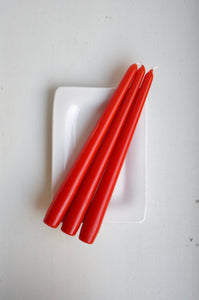 Tapered candles, orange-red, set of 3